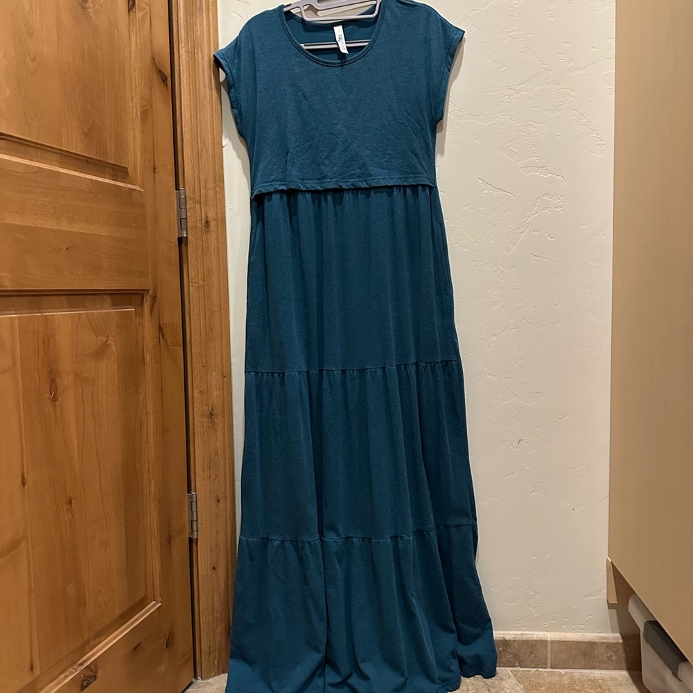 Latched Mama Teal Tiered Maxi Dress